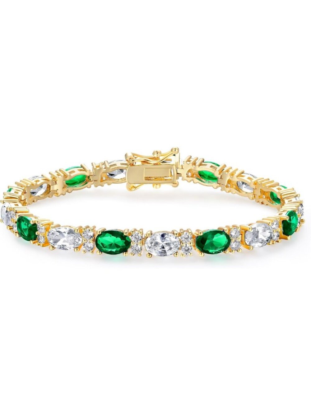 Elegant 18K Gold Plated Tennis Bracelet with Green/Blue Cubic Zirconia